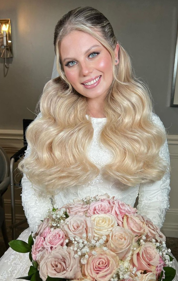 Beautiful bride with blonde clip-in extensions