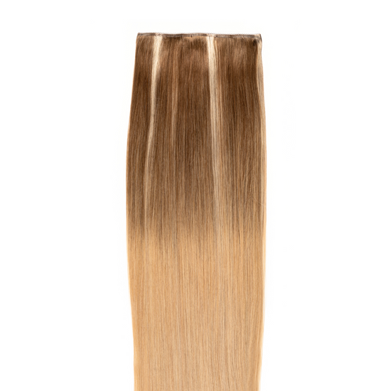 Weft Clip In Hair Extensions | Golden Blonde Platinum Highlights | Remy Human Hair 18 Inches / Thick