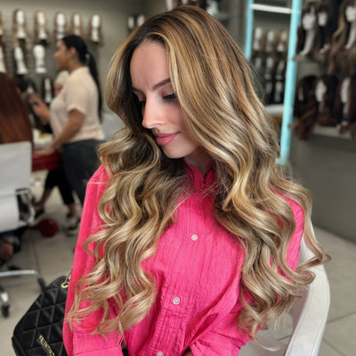 From its warm beige blonde roots to the gently blending sandy blonde highlights. This color transition is smooth and natural, offering a look that's both vibrant and understated.