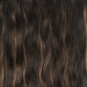 swatch of beach wavy clip-in hair extensions in the shade color Brown Ash Highlight